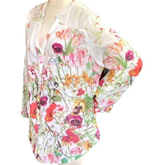 Pure Energy Button-Down Blouse Cotton Floral Print Plus Sz 1 # 66M - Picture 4 of 9